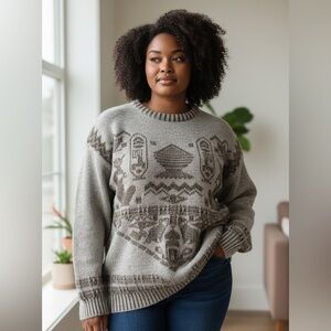 Central Avenue Gray Retro Style Knit Sweater Crewneck Women's